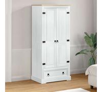 Wardrobe White Solid Pine Wood 76x50x170cm Matte 2-Door Drawer Shelf Rustic Plus