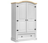 Wardrobe White Solid Pine 101x52x170cm 2-Door 1-Drawer Engineered Wood Bedrooms