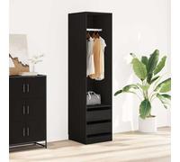 Wardrobe with Drawers Black Wood Material 50 x 50 x 200 cm Compact Bedroom Storage Space with Clothes Rail Modern Storage System for Hallway and Dressing Room