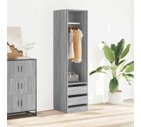 Wardrobe with Drawers Grey Sonoma Wood Material 50 x 50 x 200 cm Compact with Clothes Rail Storage Bedroom Storage Modern Organiser System