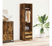 Wardrobe with Drawers Smoked Oak 50 x 50 x 200 cm Wood Material Modern Storage Space with Clothes Rail for Bedroom and Hallway Compact Storage Solution