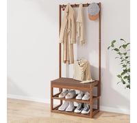 Wardrobe with Sofa and Shoe Cabinet,Solid Bamboo Frame,Narrow Wooden Wardrobe with Sofa,Hook and Double Storage Balancer,Three in one,Entrance Sofa with Shoe Cabinet,Suitable for Foyer 60CM