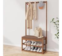 Wardrobe with Sofa and Shoe Cabinet,Solid Bamboo Frame,Narrow Wooden Wardrobe with Sofa,Hook and Double Storage Balancer,Three in one,Entrance Sofa with Shoe Cabinet,Suitable for Foyer 70CM