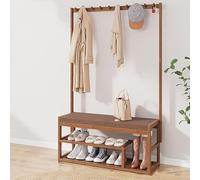 Wardrobe with Sofa and Shoe Cabinet,Solid Bamboo Frame,Narrow Wooden Wardrobe with Sofa,Hook and Double Storage Balancer,Three in one,Entrance Sofa with Shoe Cabinet,Suitable for Foyer 100CM