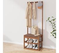 Wardrobe with Sofa and Shoe Cabinet,Solid Bamboo Frame,Narrow Wooden Wardrobe with Sofa,Hook and Double Storage Balancer,Three in one,Entrance Sofa with Shoe Cabinet,Suitable for Foyer 50CM