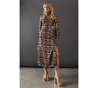 Warehouse Animal Metallic Jacquard Midi Dress In Chocolate chocolate 12