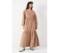 Warehouse Baby Cord Wrap Midi Smock Dress In Taupe taupe 14