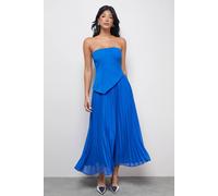 Warehouse Bandeau Bodice Pleated Chiffon Midi Dress In Cobalt cobalt 16