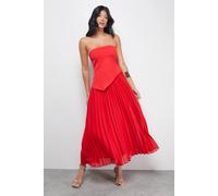 Warehouse Bandeau Bodice Pleated Chiffon Midi Dress In Red red 12