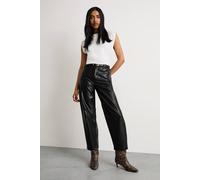 Warehouse Barrel Leg Faux Leather Trouser In Black black