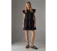 Warehouse Broderie Mix Tier Mini Smock Dress In Black black 10
