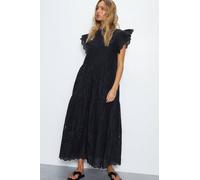 Broderie Mix Tiered Midi Dress Warehouse Black 10