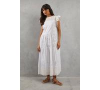 Warehouse Broderie Mix Tiered Midi Dress In White white 14