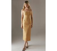 Warehouse Buckle Detail Raw Edge Seamed Midi Dress In Yellow yellow 10