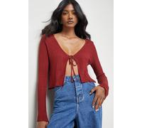 Warehouse Women's Burgundy Crinkle Sheer Tie Detail Cardigan | Size: Large Warehouse Burgundy L