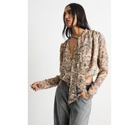 Warehouse Women's Burnout Chiffon Printed Extreme Shoulder Blouse in Brown | Size: 8 Warehouse Brown 8