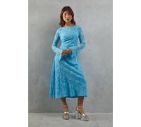 Warehouse Burnout Chiffon Slash Neck Flutter Sleeve Bias Midi Dress In Blue blue 10