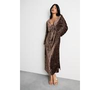 Warehouse Burnout Velvet Batwing Midi Dress In Chocolate chocolate 10