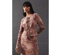 Warehouse Burnout Velvet Tie Front Top In Zebra zebra 10