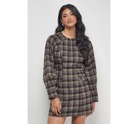 Warehouse Check Structured Seam Zip Front Mini Dress In Brown brown 12