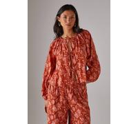 Warehouse Cheesecloth Tie Front Boho Blouse In Floral floral
