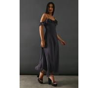 Warehouse Chiffon Asymmetric Hem Bias Ruffle Strappy Midaxi Dress In Charcoal charcoal 10