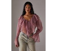 Warehouse Women's Chiffon Double Ruffle Boho Blouse in Rose | Size: 10 Warehouse Rose 10
