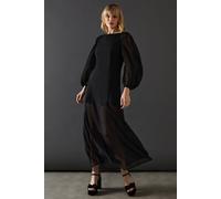 Warehouse Chiffon Long Sleeve Maxi Dress In Black black 8