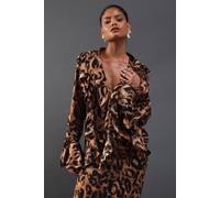 Warehouse Chiffon Ruffle Front Blouse In Animal animal 6