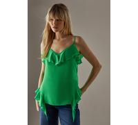 Warehouse Chiffon Ruffle Tendril Hem Cami Top In Bright Green bright green
