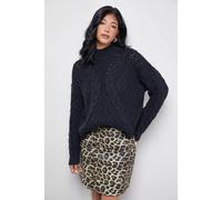 Warehouse Women's Chunky Cable Knit Roll Neck Jumper in Black | Size: Medium Warehouse Black M