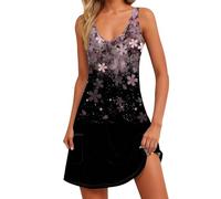 Warehouse Clearance bargains Sale Mini Dresses for Women with Pocket Plus Size Sleeveless Sundress Casual Baggy V-Neck Summer Dress Ladies Fashion Print Beach Women's Clothing Sale Clearance B Black