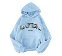 Warehouse Clearance Bargains Sale Oversized Hoodie Women Plus Size Letter Print Hooded Sweatshirts Casual Loose Hooded Pullover Blouse Soft Long Sleeve Lady Jumper Sale Clearance Sky Blue