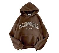 Warehouse Clearance Bargains Sale Oversized Hoodie Women Plus Size Letter Print Hooded Sweatshirts Casual Loose Hooded Pullover Blouse Soft Long Sleeve Xmas Presents for Women Coffee