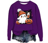 Warehouse Clearance Bargains Sale Sweatshirts for Women UK Halloween Cute Ghost Printed Jumpers Loose Fit Crew Neck Pullover Tops With No Hood Casual Long Ladies North Face Jacket Sale
