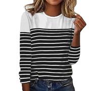 Warehouse Clearance Bargains Sale Winter Jumpers for Women UK Women's Autumn And Winter New Long Sleeve Stripe Two Color Printed Spliced Round Neck Top Christmas Clearance 1P (White, L)