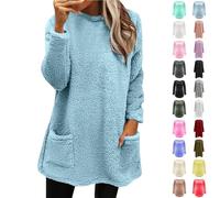 Warehouse Clearance Bargains Sale Women's Sweatshirts Oversized Fleece Sweaters Thick Warm Fall Winter Crew Neck Pullover Jumpers Tops Casual Loose Fit of The Day A Blue