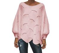 Warehouse Clearance Bargains Sale Women's Sweatshirts Oversized Knitted Long Lantern Sleeve Pullover Tops Boat Neck Asymmetric Hem Jumper Blouses for Teens Pink