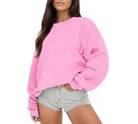 warehouse clearance uk hoodies for women uk Women'S Solid Color Round Neck Oversized Sweatshirt Loose Long Sleeve Light under 4 pound items spring sale items Pink