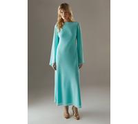 Warehouse Column Low Back Maxi With Flared Sleeve In Aqua aqua