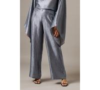 Warehouse Women's Crinkle Satin Wide Leg Trousers in Slate Grey | Size: 8 Warehouse Slate Grey 8