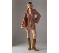 Warehouse Crochet Tie Front Flare Sleeve Mini Dress multi 10