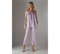 Warehouse Crushed Satin Kickflare Cropped Trousers In Lilac lilac 6