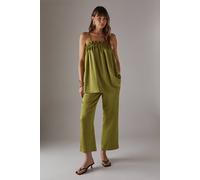 Warehouse Crushed Satin Kickflare Cropped Trousers In Olive olive 8