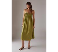 Warehouse Women's Crushed Satin Strappy Midi Dress in Olive | Size: 12 Warehouse Olive 12