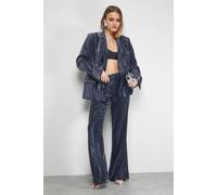 Warehouse Women's Crushed Velvet Kick Flare Trousers Co-ord in Dark Grey | Size: 8 Warehouse Dark Grey 8