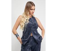 Warehouse Crushed Velvet Longline Waistcoat In Dark Grey dark grey 16