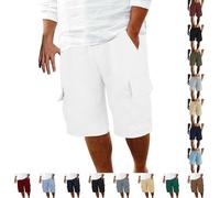 Warehouse Deals Clearance Casual Cargo Shorts Cotton Linen with Multi Pockets Fashion Solid Color Elasticated Drawstring Sports Straight Shorts Mens Lounge Pants Clothes Men Pack