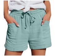 Warehouse Deals Clearance,Linen Shorts Women Ladies Solid Colour Drawstring with Pockets Elastic Waist Loose Casual Pants Summer Clothes Cotton Beach Walking Shorts for Women UK
