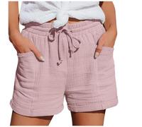 Warehouse Deals Clearance,Linen Shorts Women Ladies Solid Colour Drawstring with Pockets Elastic Waist Loose Casual Pants Summer Clothes Cotton Beach Walking Shorts for Women UK